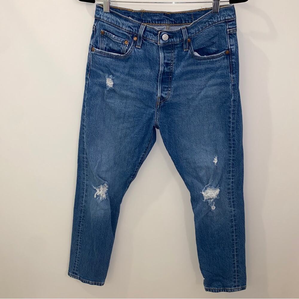 Levi's 501 S High Rise Skinny Jeans Distressed Medium Blue Wash Size 29